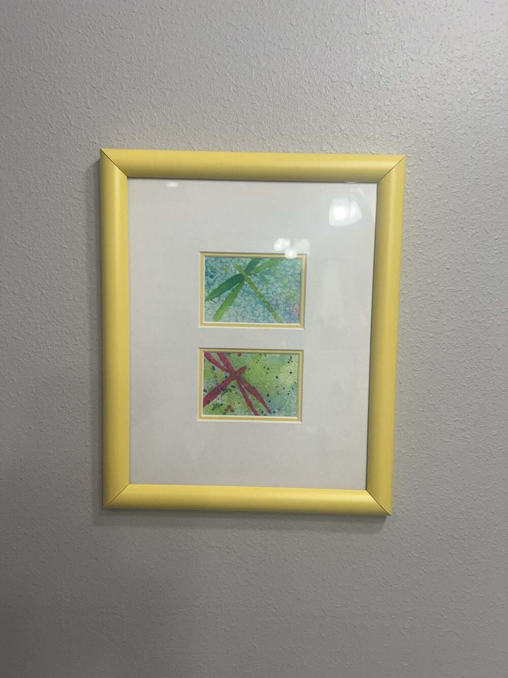 Original Watercolor Artwork by Sara Vanderkleed Dragonfliesin Yellow Frame